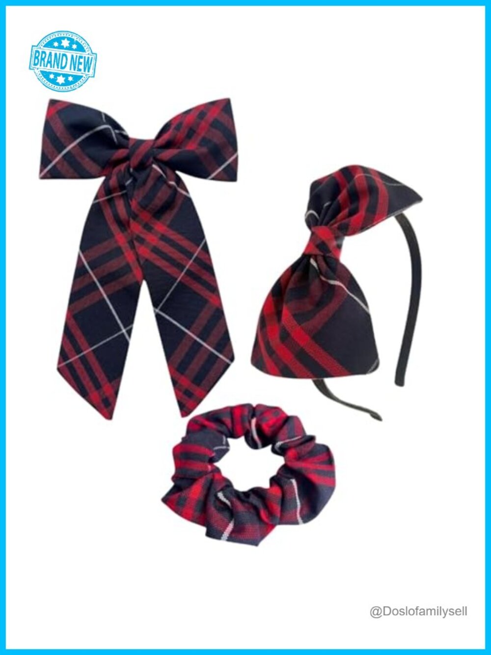 Plaid Bow Headband Scrunchie Set Girls Hair Accessories 3-Piece